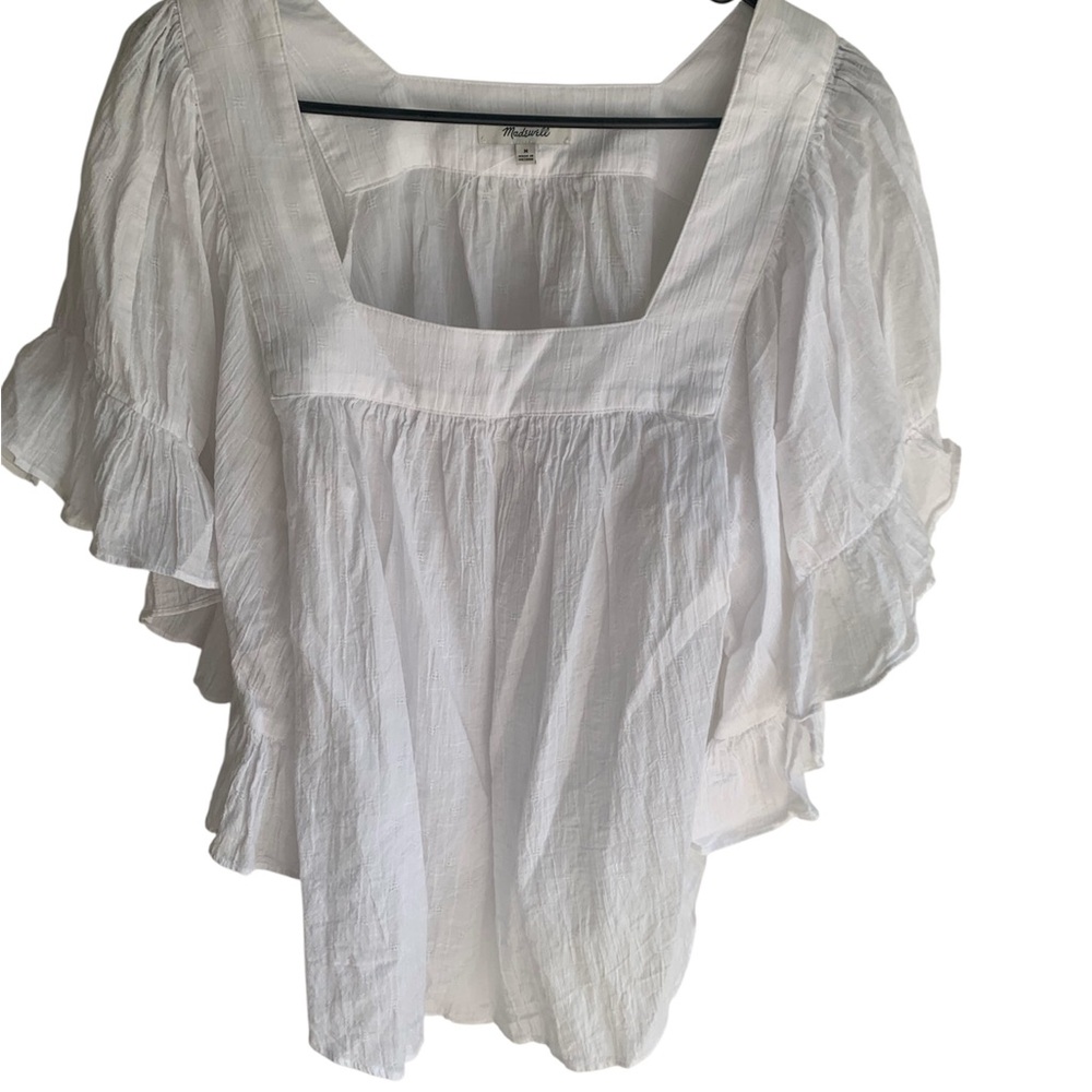 Madewell White Square Neck Ruffle Sleeve Blouse